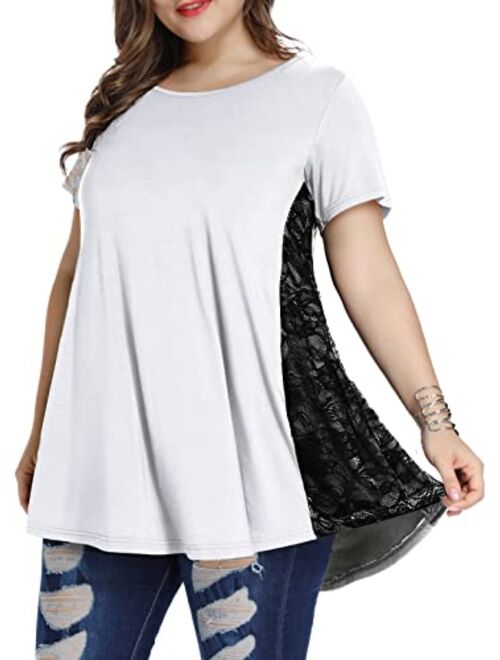 LARACE Women Lace Tunic Top Short Sleeve Flare T Shirt for Leggings