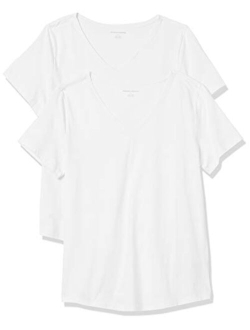 Women's Classic-Fit 100% Cotton Short-Sleeve V-Neck T-Shirt (Available in Plus Size), Pack of 2