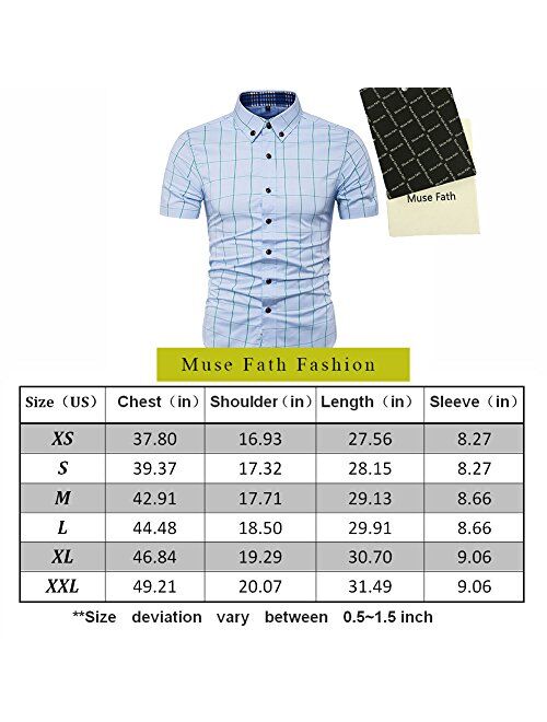 MUSE FATH Mens Cotton Short Sleeve Shirt-Casual Short Sleeve Plaid Shirt