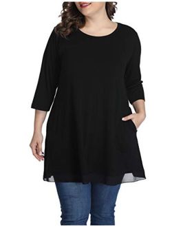 Shiaili Autumn Women's Plus Size Tunic Shirts Pockets Flowy Tops