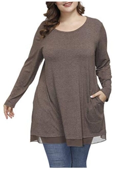 Shiaili Autumn Women's Plus Size Tunic Shirts Pockets Flowy Tops