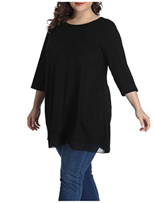 Shiaili Autumn Women's Plus Size Tunic Shirts Pockets Flowy Tops