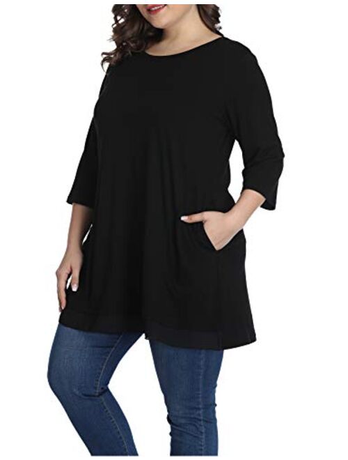 Shiaili Autumn Women's Plus Size Tunic Shirts Pockets Flowy Tops