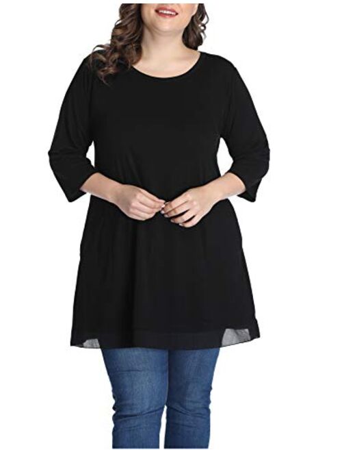 Shiaili Autumn Women's Plus Size Tunic Shirts Pockets Flowy Tops