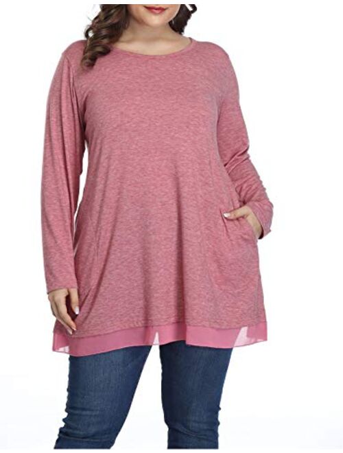 Shiaili Autumn Women's Plus Size Tunic Shirts Pockets Flowy Tops