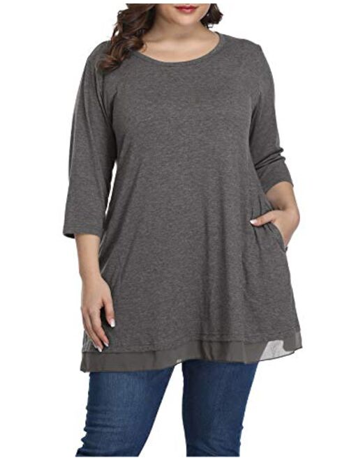 Shiaili Autumn Women's Plus Size Tunic Shirts Pockets Flowy Tops