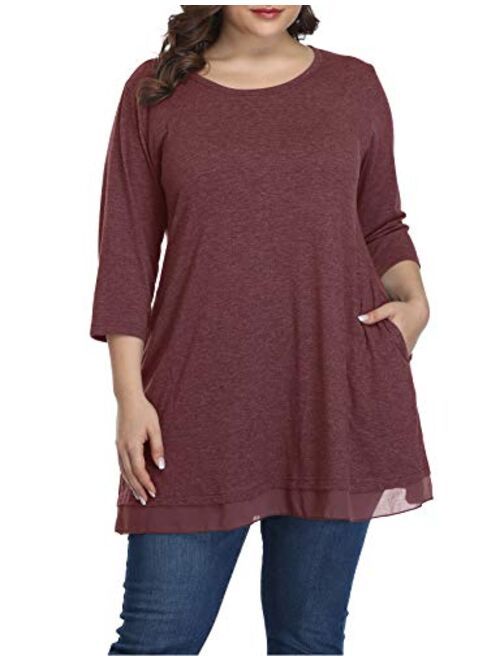 Shiaili Autumn Women's Plus Size Tunic Shirts Pockets Flowy Tops