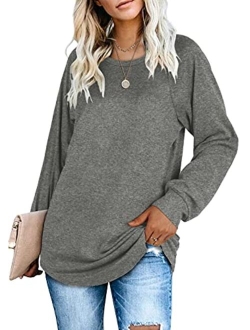 SAMPEEL Women's V Neck T Shirt with Suede Pocket Long Sleeve Fall Winter S-XXL