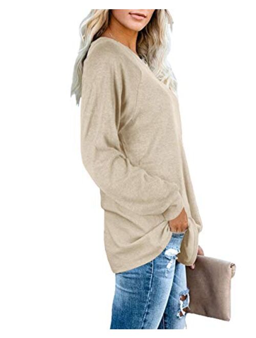 SAMPEEL Women's V Neck T Shirt with Suede Pocket Long Sleeve Fall Winter S-XXL