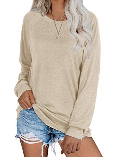 SAMPEEL Women's V Neck T Shirt with Suede Pocket Long Sleeve Fall Winter S-XXL