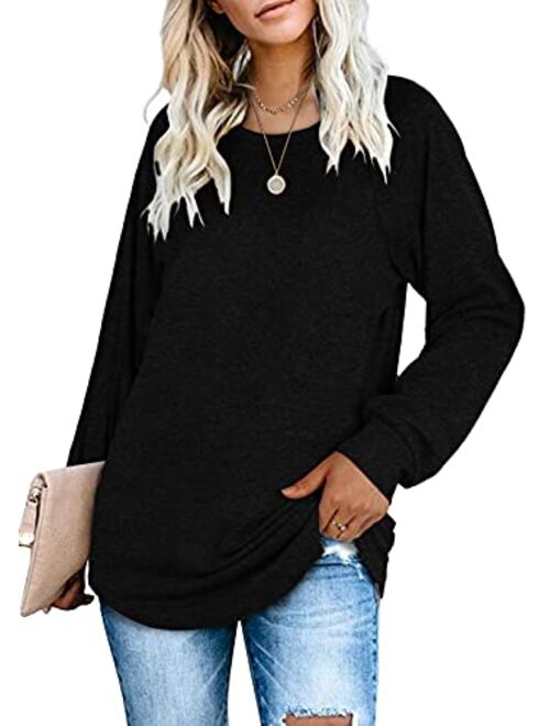 SAMPEEL Women's V Neck T Shirt with Suede Pocket Long Sleeve Fall Winter S-XXL