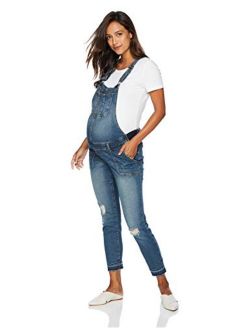 Women's Maternity Indigo Blue Side Panel Skinny Ankle Length Denim Overalls, Medium