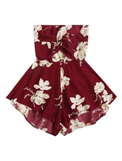 Women's Off Shoulder Floral Print Playsuit Strapless Romper Short Jumpsuit