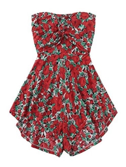 Women's Off Shoulder Floral Print Playsuit Strapless Romper Short Jumpsuit