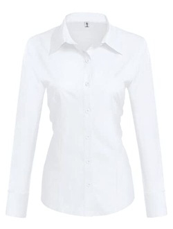 Womens Cotton Basic Button Down Shirt Slim Fit Dress Shirts