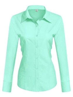 Womens Cotton Basic Button Down Shirt Slim Fit Dress Shirts