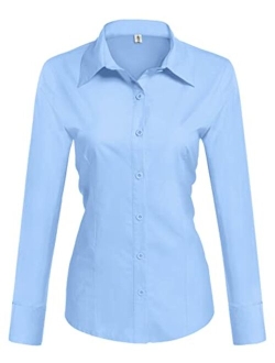 Womens Cotton Basic Button Down Shirt Slim Fit Dress Shirts