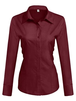 Womens Cotton Basic Button Down Shirt Slim Fit Dress Shirts