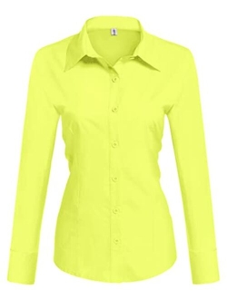 Womens Cotton Basic Button Down Shirt Slim Fit Dress Shirts