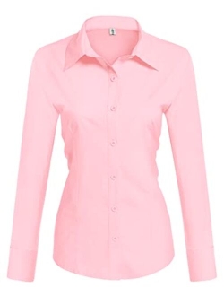 Womens Cotton Basic Button Down Shirt Slim Fit Dress Shirts