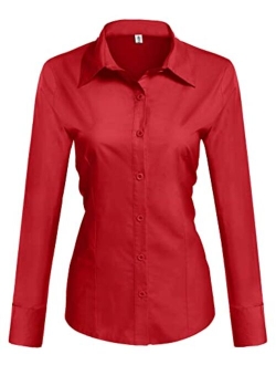 Womens Cotton Basic Button Down Shirt Slim Fit Dress Shirts