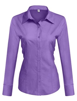 Womens Cotton Basic Button Down Shirt Slim Fit Dress Shirts