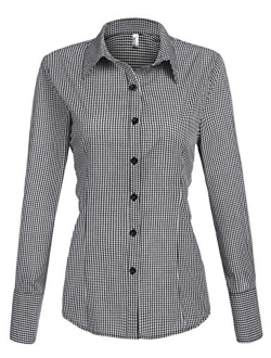 Womens Cotton Basic Button Down Shirt Slim Fit Dress Shirts