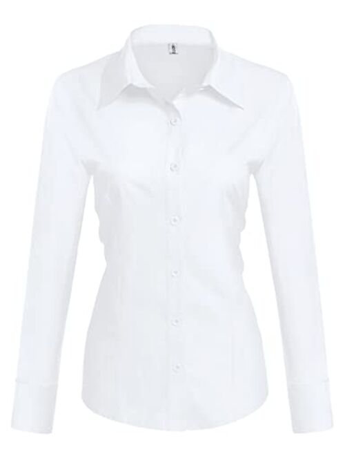 Hotouch Womens Cotton Basic Button Down Shirt Slim Fit Dress Shirts