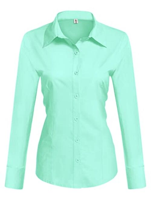 Hotouch Womens Cotton Basic Button Down Shirt Slim Fit Dress Shirts