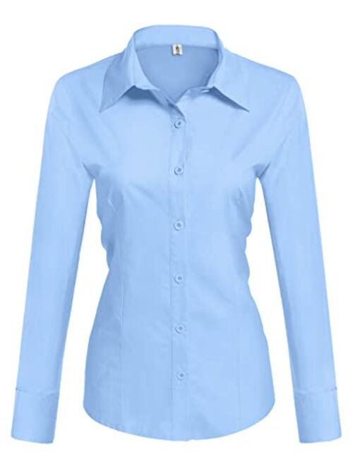 Hotouch Womens Cotton Basic Button Down Shirt Slim Fit Dress Shirts