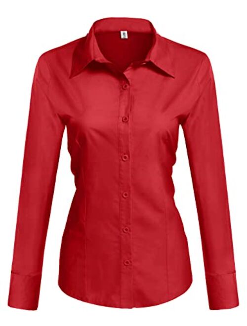 Hotouch Womens Cotton Basic Button Down Shirt Slim Fit Dress Shirts