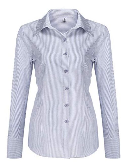 Hotouch Womens Cotton Basic Button Down Shirt Slim Fit Dress Shirts