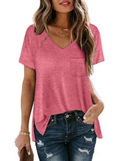 SAMPEEL Women's Basic V Neck Short Sleeve T Shirts Summer Casual Tops