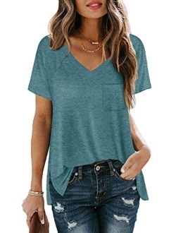 SAMPEEL Women's Basic V Neck Short Sleeve T Shirts Summer Casual Tops