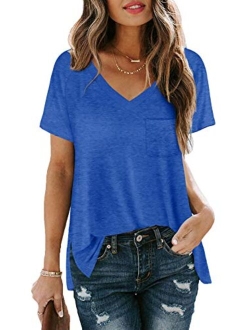 SAMPEEL Women's Basic V Neck Short Sleeve T Shirts Summer Casual Tops