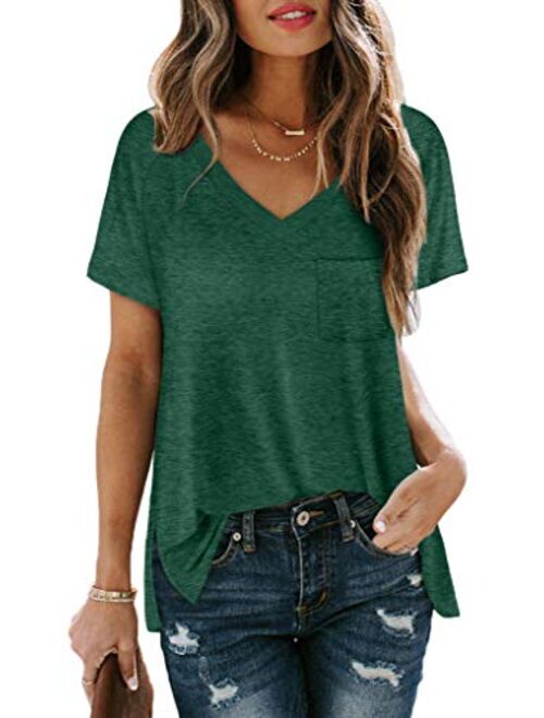 SAMPEEL Women's Basic V Neck Short Sleeve T Shirts Summer Casual Tops