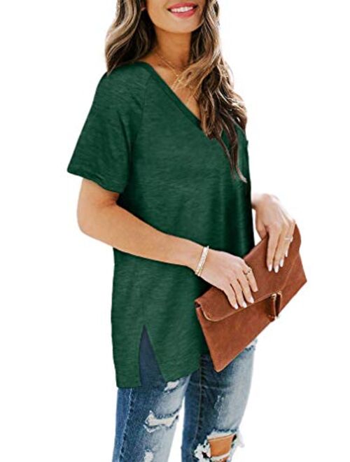 SAMPEEL Women's Basic V Neck Short Sleeve T Shirts Summer Casual Tops