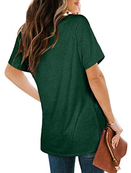 SAMPEEL Women's Basic V Neck Short Sleeve T Shirts Summer Casual Tops