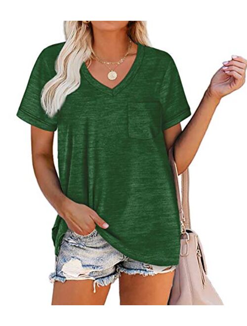 SAMPEEL Women's Basic V Neck Short Sleeve T Shirts Summer Casual Tops