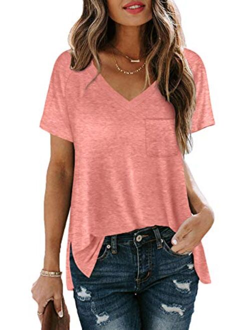 SAMPEEL Women's Basic V Neck Short Sleeve T Shirts Summer Casual Tops