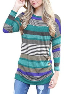 Muhadrs Womens Long Sleeve Casual Round Neck Loose Tunic Top Blouse T-Shirt