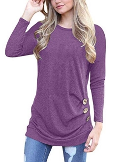 Muhadrs Womens Long Sleeve Casual Round Neck Loose Tunic Top Blouse T-Shirt