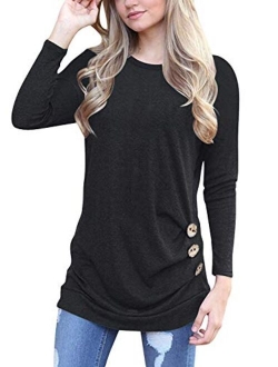 Muhadrs Womens Long Sleeve Casual Round Neck Loose Tunic Top Blouse T-Shirt