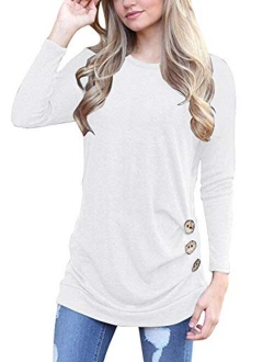 Muhadrs Womens Long Sleeve Casual Round Neck Loose Tunic Top Blouse T-Shirt