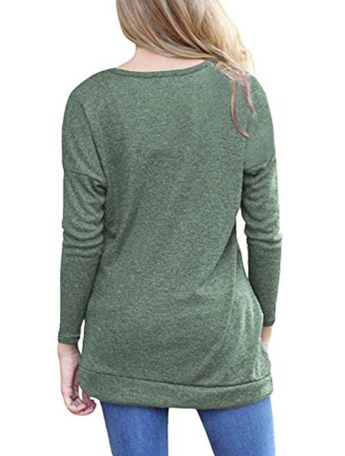 Muhadrs Womens Long Sleeve Casual Round Neck Loose Tunic Top Blouse T-Shirt