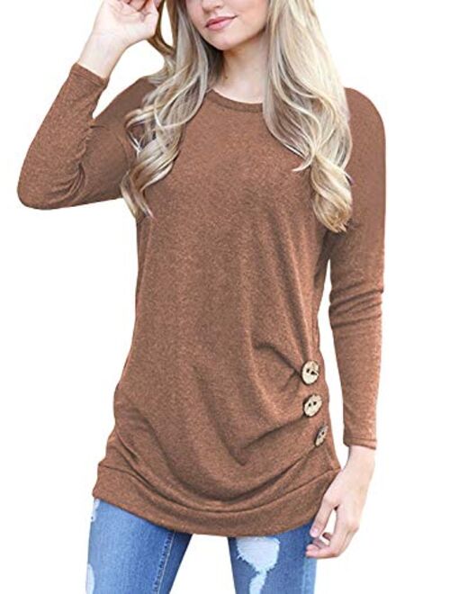 Muhadrs Womens Long Sleeve Casual Round Neck Loose Tunic Top Blouse T-Shirt