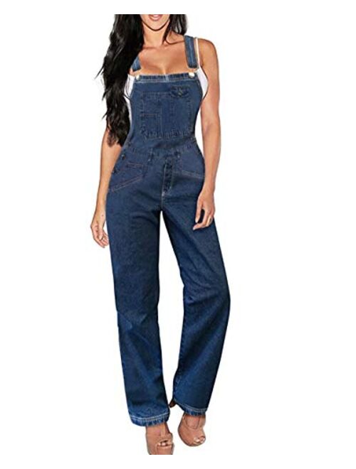 Hybrid & Company Womens Super Comfy Stretch Ripped Denim Jumpsuit Overalls, Shortals