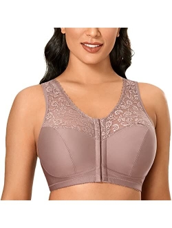 Women's Full Coverage Wirefree Lace Plus Size Front Closure Bra Racerback