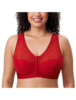 Women's Full Coverage Wirefree Lace Plus Size Front Closure Bra Racerback