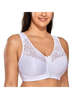 Women's Full Coverage Wirefree Lace Plus Size Front Closure Bra Racerback